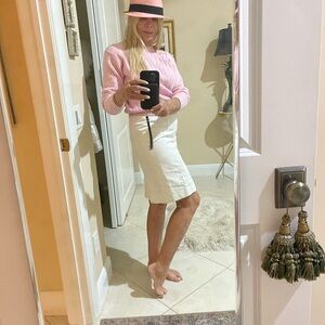 Escada white  skirt with pink cashmere kassady sweater